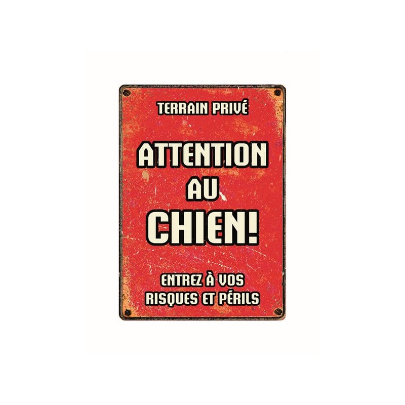 Plaque de garde métallique : Attention au Chien
