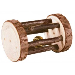 Rouleau à jouer avec clochette en bois naturel pour petits rongeurs
