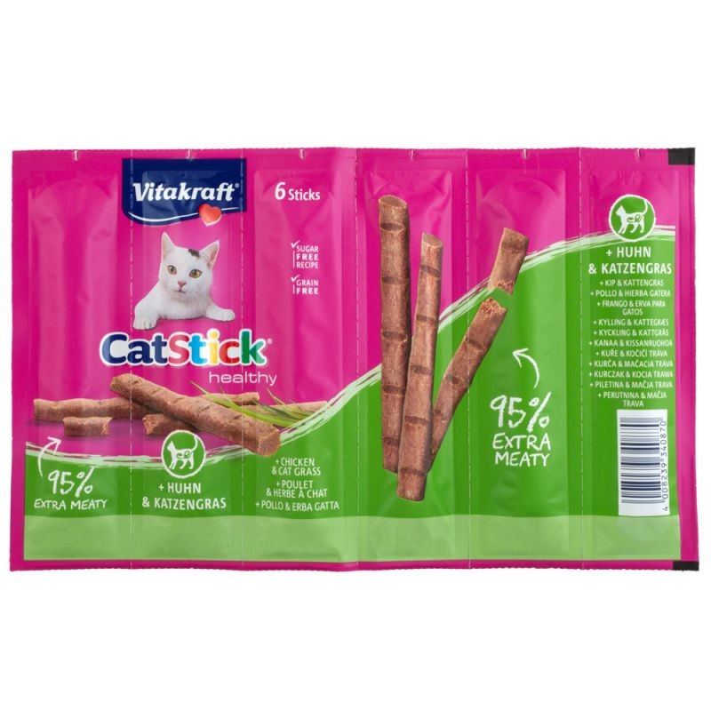 Cat Stick - Poulet et Herbe à chat - Heathy - 6 pièces