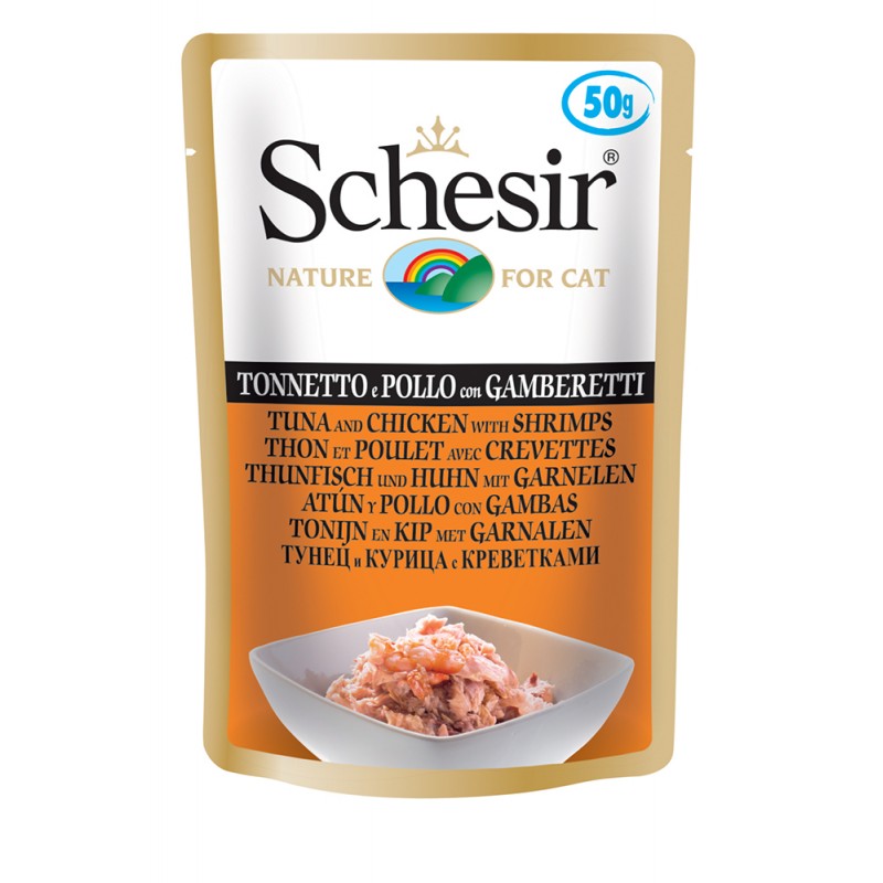Chat adulte - Thon, Poulet et crevettes en gelée - Schesir
