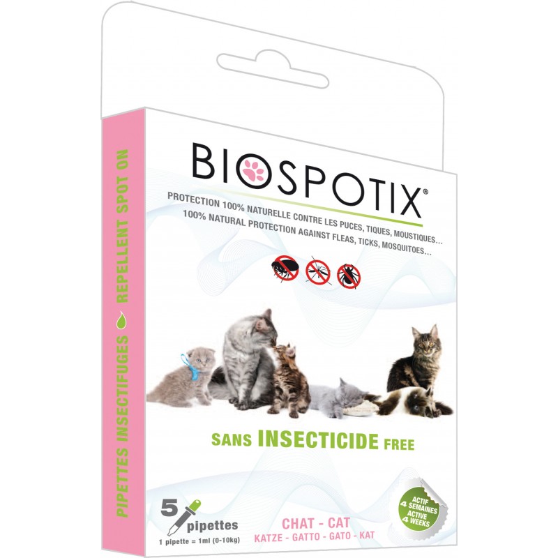 Pipette anti-parasitaire pour chat - 5 x 1ml - Biopotix