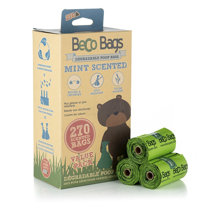 Sacs à crottes biodégradables à l'odeur menthe - Beco Bags - 18 x 15 pièces